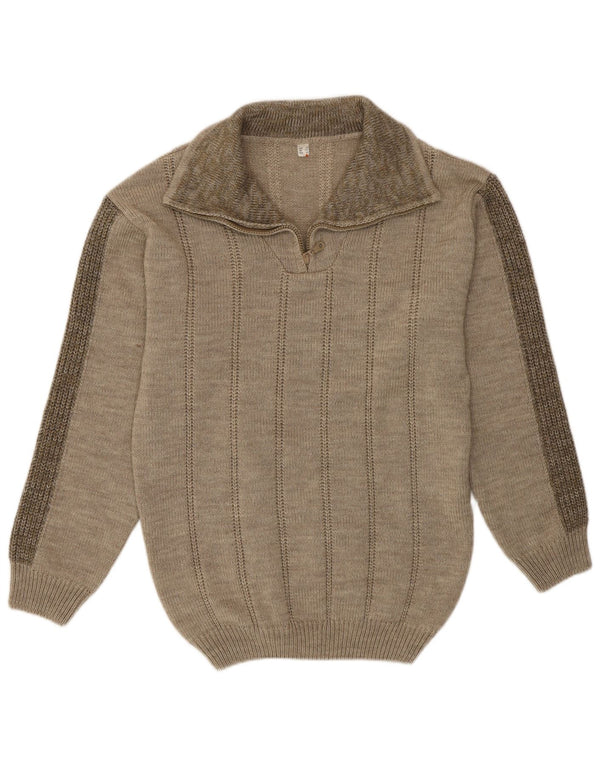 Vintage ανδρικό πουλόβερ με φερμουάρ UK 38 Medium Khaki Flecked Polyacrylic