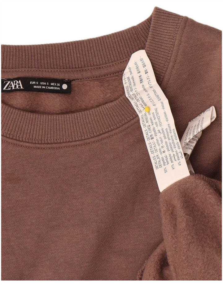 Zara Γυναικείο Φούτερ μεγάλου μεγέθους Jumper UK 10 Small Brown Βαμβακερό