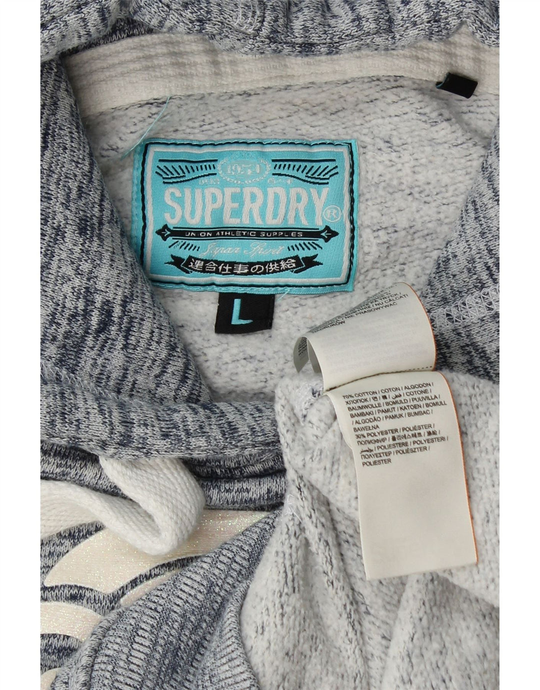 Γυναικείο γραφικό κουκούλα SUPERDRY UK 16 Large Navy Blue από βαμβάκι