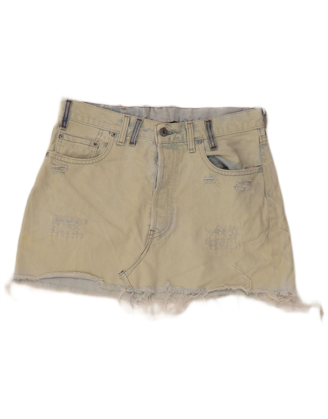 Μίνι τζιν γυναικεία ταλαιπωρημένη φούστα LEVI'S W28 Μεσαίο μπλε βαμβακερό