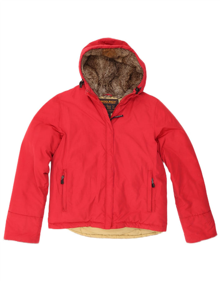 Woolrich Γυναικείο μπουφάν με κουκούλα UK 16 μεγάλο κόκκινο βαμβακερό