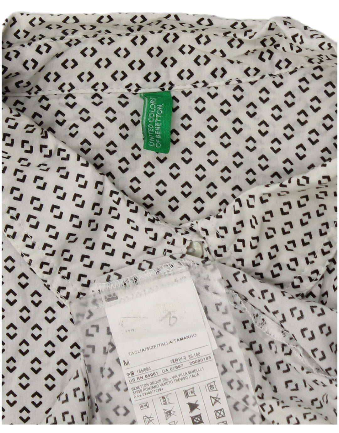 BENETTON Womens Shirt UK 14 Medium White Spotted Cotton