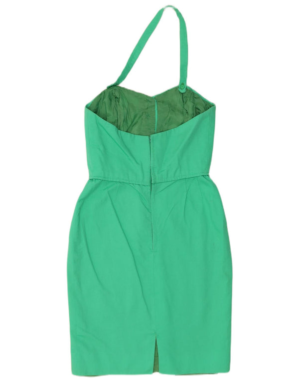Vintage Womens Halter Dress UK 8 Small Green Cotton