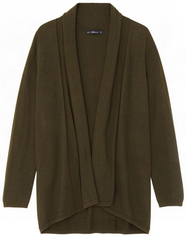 Zara Womens Longline Open Cardigan πουλόβερ UK 14 Large Green