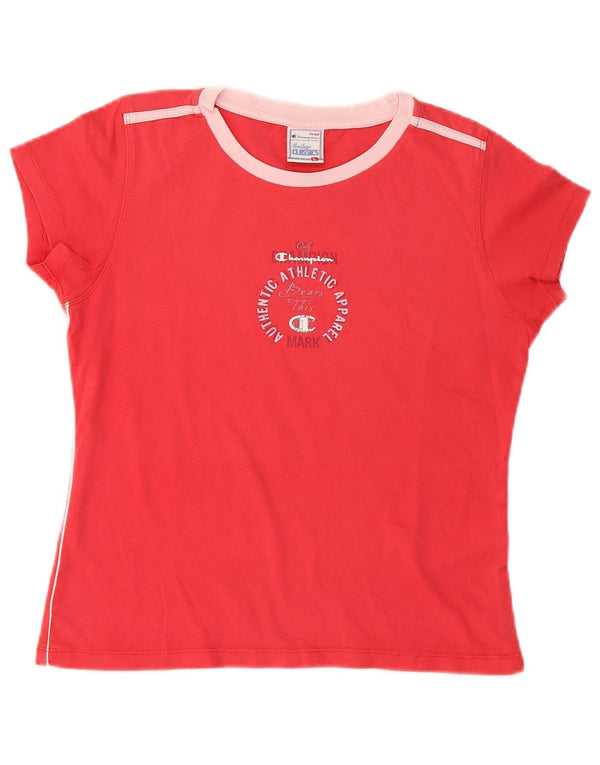 Champion Womens Crop Graphic T-Shirt Top UK 14 Large Pink