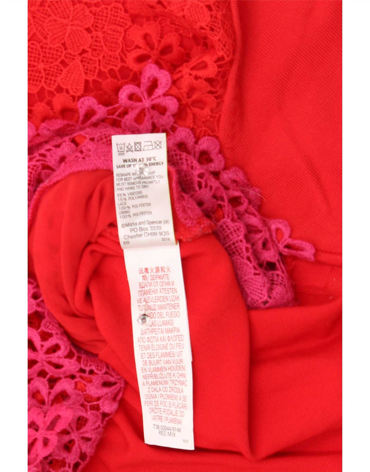 Marks & Spencer Γυναικεία Δαντελένια Μπλούζα Τοπ UK 12 Medium Red Floral Polyester