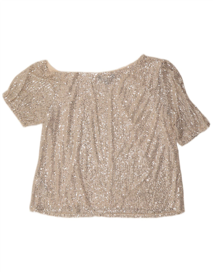 LIPSY Womens Sequin Crop One Shoulder Top UK 20 2XL Beige Polyester