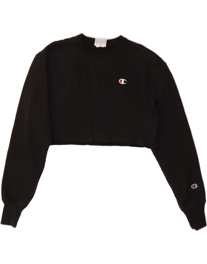 CHAMPION Womens Oversized Crop Sweatshirt Jumper UK 10 Small Black Cotton Vintage Champion and Second-Hand Champion from Messina Hembry 