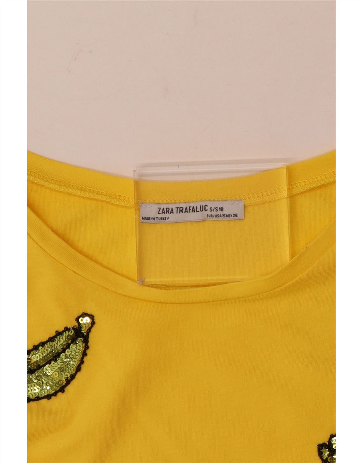 Zara Γυναικείο T-Shirt Top UK 10 Small Yellow