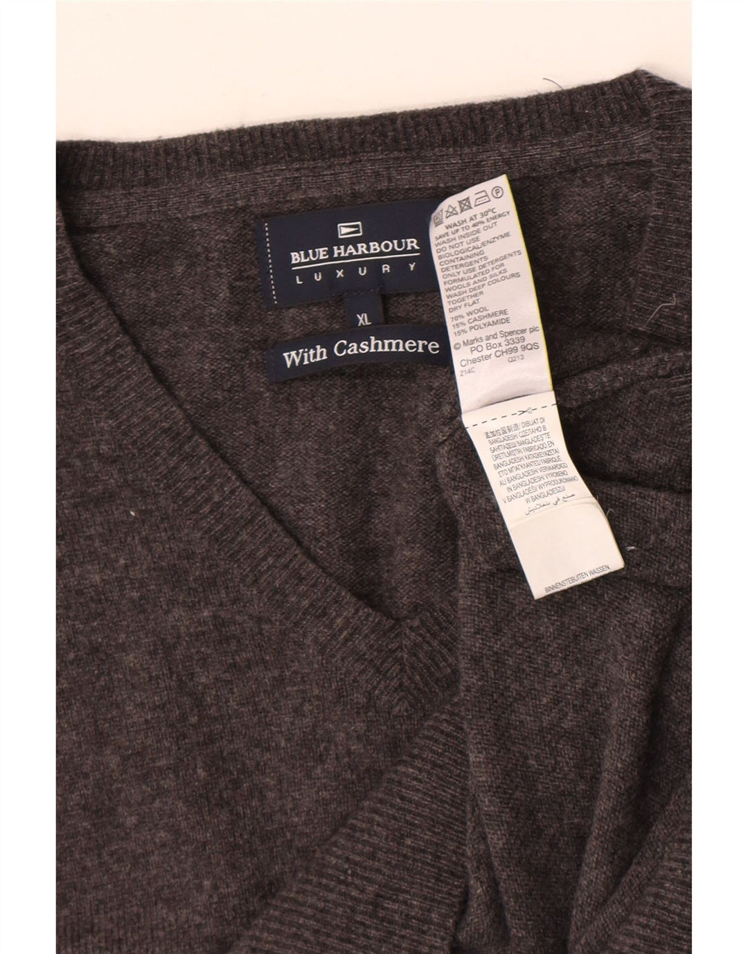 Ανδρικό πουλόβερ Marks & Spencer Blue Harbor με V-Neck Jumper XL Γκρι μαλλί