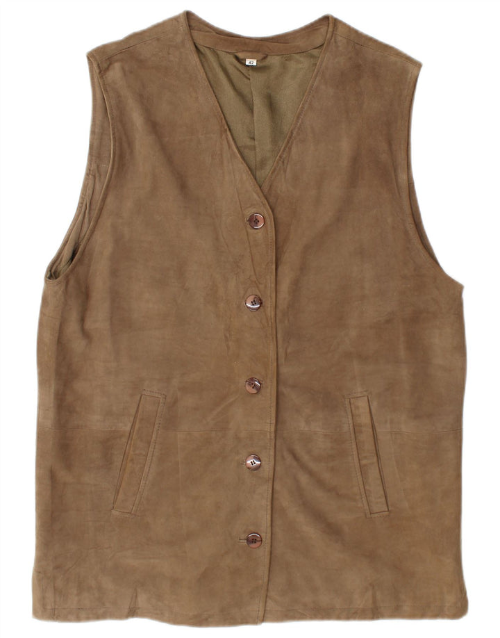 Vintage Γυναικείο Suede Gilet EU 42 Μεγάλο Καφέ Δέρμα