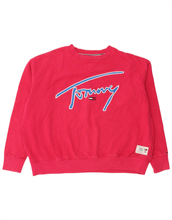 Tommy Hilfiger Γυναικείο γραφικό υπερμεγέθη φούτερ Jumper UK 14 Medium Pink