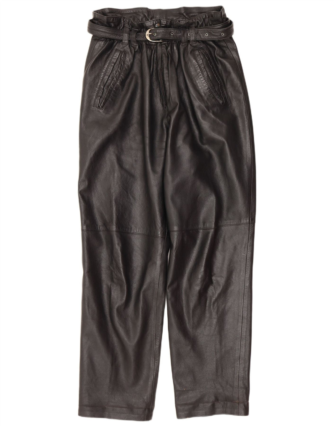 Vintage γυναικείο ίσιο δερμάτινο παντελόνι IT 42 Medium W30 L30 Μαύρο