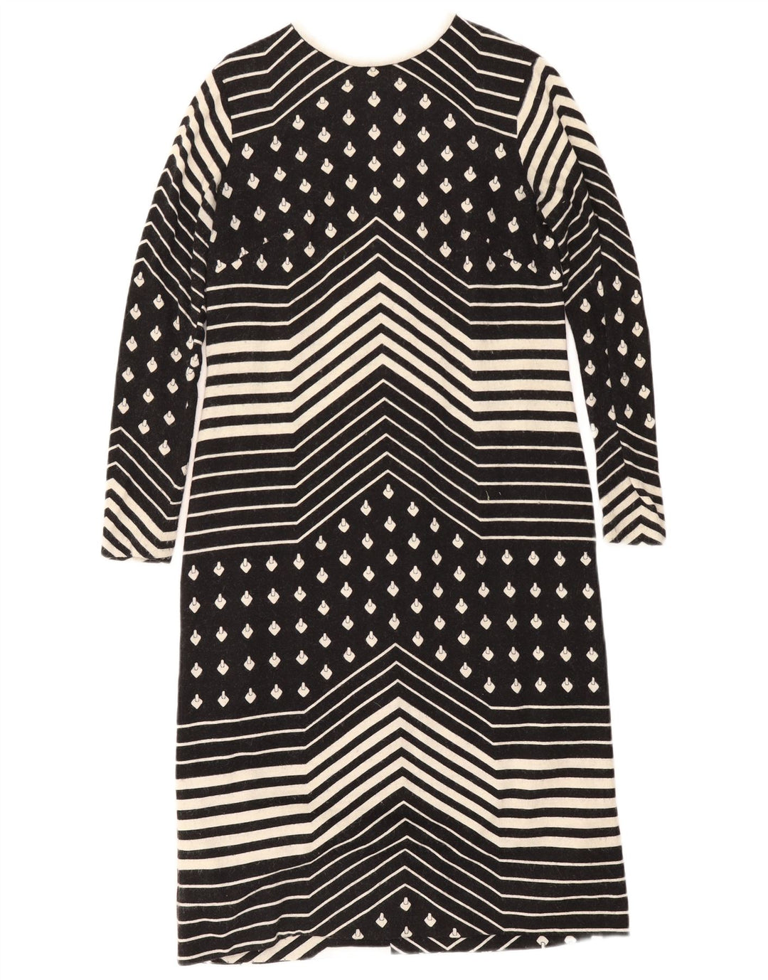 Vintage γυναικείο μακρυμάνικο φόρεμα Shift UK 12 Medium Black Geometric