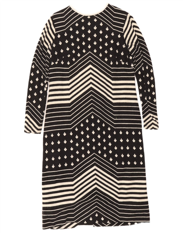Vintage γυναικείο μακρυμάνικο φόρεμα Shift UK 12 Medium Black Geometric