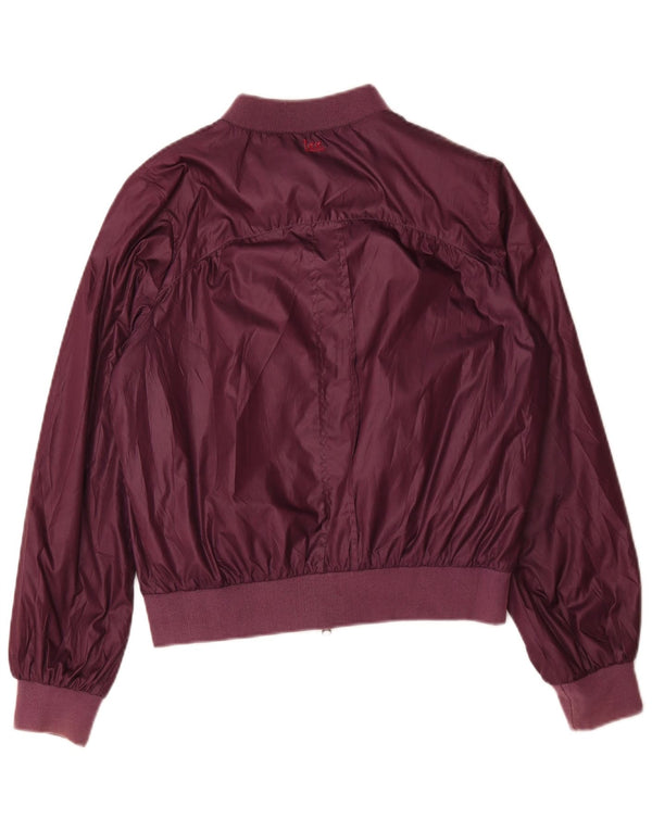 Lee Womens Graphic Bomber Jacket UK 14 Medium Burgundy Polyester