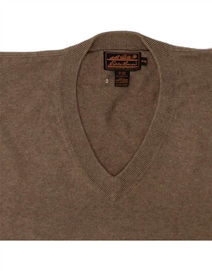 EDDIE BAUER Mens V-Neck Jumper Sweater Medium Brown Cotton Vintage Eddie Bauer and Second-Hand Eddie Bauer from Messina Hembry 
