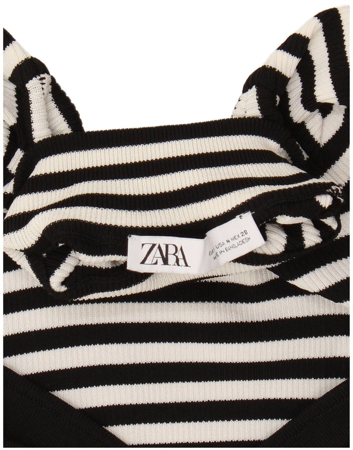 ZARA Womens Crop Blouse Top UK 12 Medium White Striped Viscose