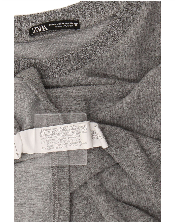 Zara Γυναικείο πουλόβερ με λαιμόκοψη UK 14 Medium Grey Polyester