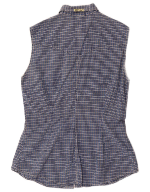 Replay γυναικείο αμάνικο πουκάμισο UK 18 XL Blue Check Cotton