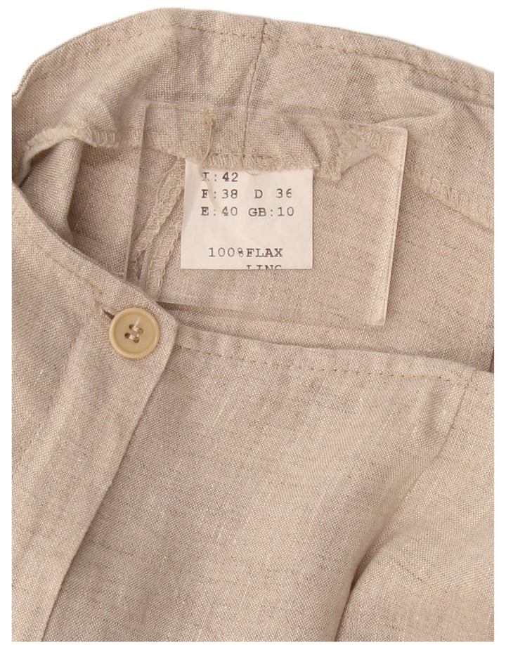 VINTAGE Γυναικείο ίσιο παντελόνι Capri UK 10 Small W30 L21 Beige λινό