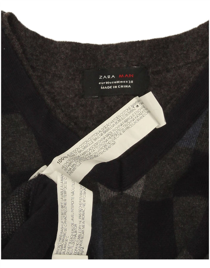 Ανδρικό πουλόβερ Zara με V λαιμόκοψη, μεσαίο μαύρο γεωμετρικό βαμβακερό