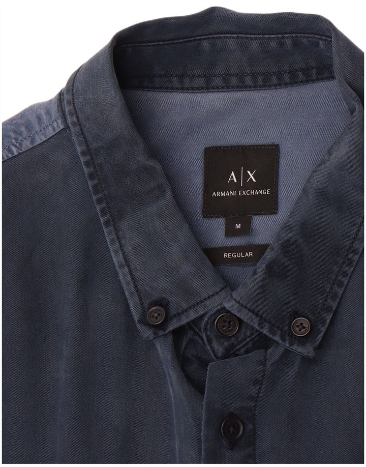 Armani Exchange Ανδρικό πουκάμισο κανονικής εφαρμογής, μεσαίο μπλε χρώμα