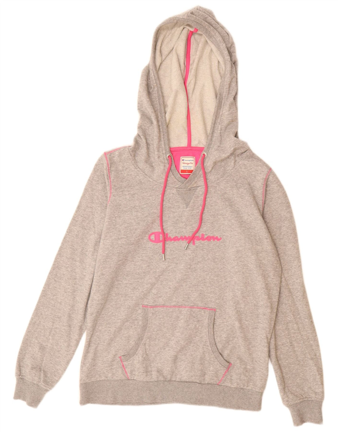 CHAMPION Womens Heritage Fit Graphic Hoodie Jumper UK 16 Large Grey Cotton