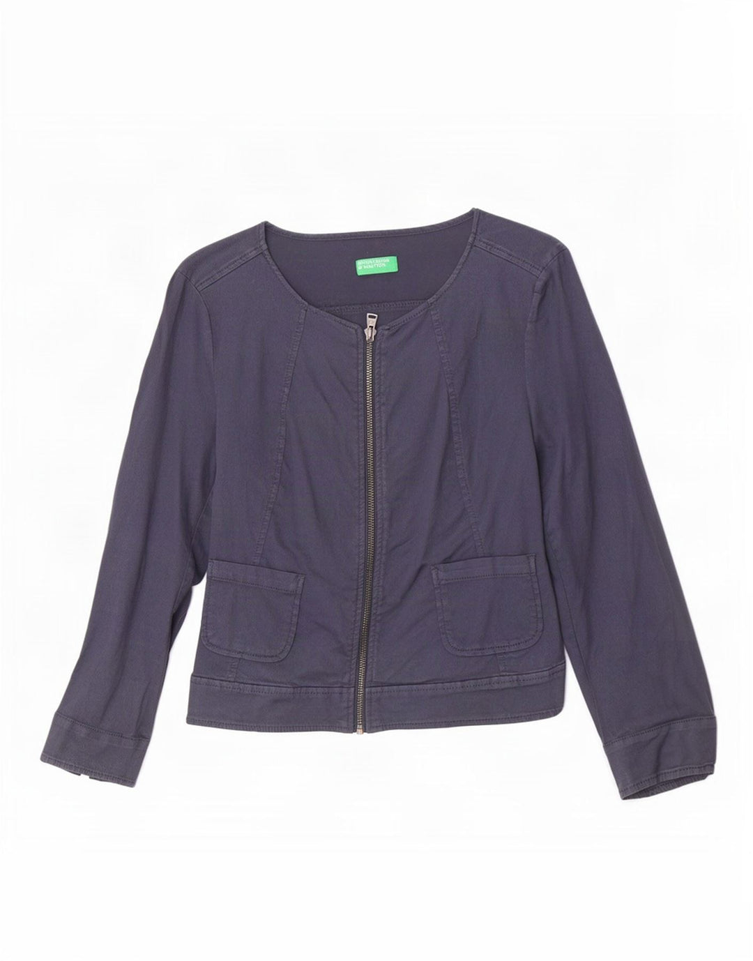 Benetton γυναικείο μπουφάν 3/4 μανίκια UK 8 Small Navy Blue Cotton