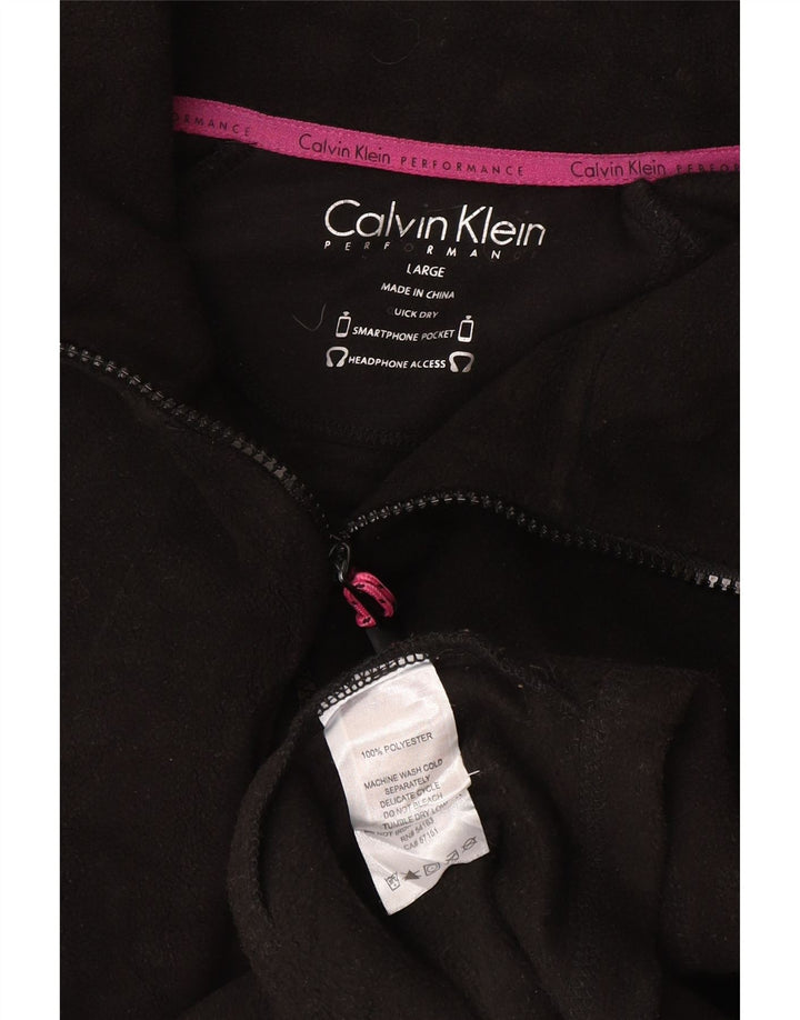 Calvin Klein Γυναικείο γραφικό μπουφάν φλις UK 16 μεγάλο μαύρο πολυεστέρα