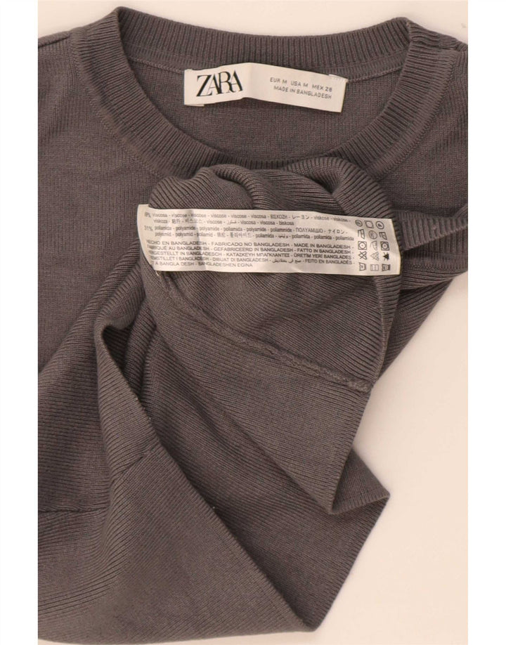 Zara Γυναικείο Crop Vest Top UK 12 Medium Grey Viscose