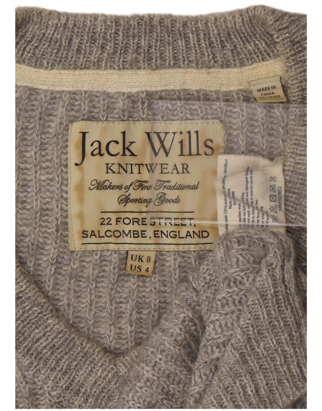 Jack Wills Γυναικείο πουλόβερ με λαιμόκοψη με V λαιμόκοψη UK 8 Small Grey Polyester