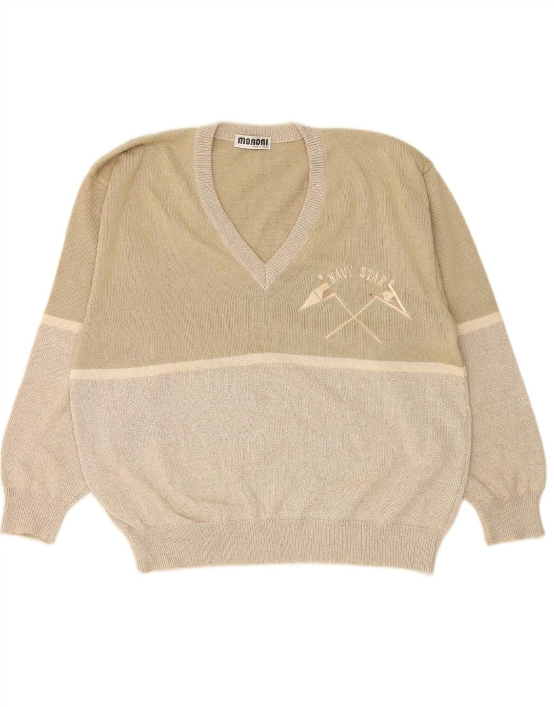 VINTAGE Mens V-Neck Jumper Sweater IT 50 Medium Grey Colourblock