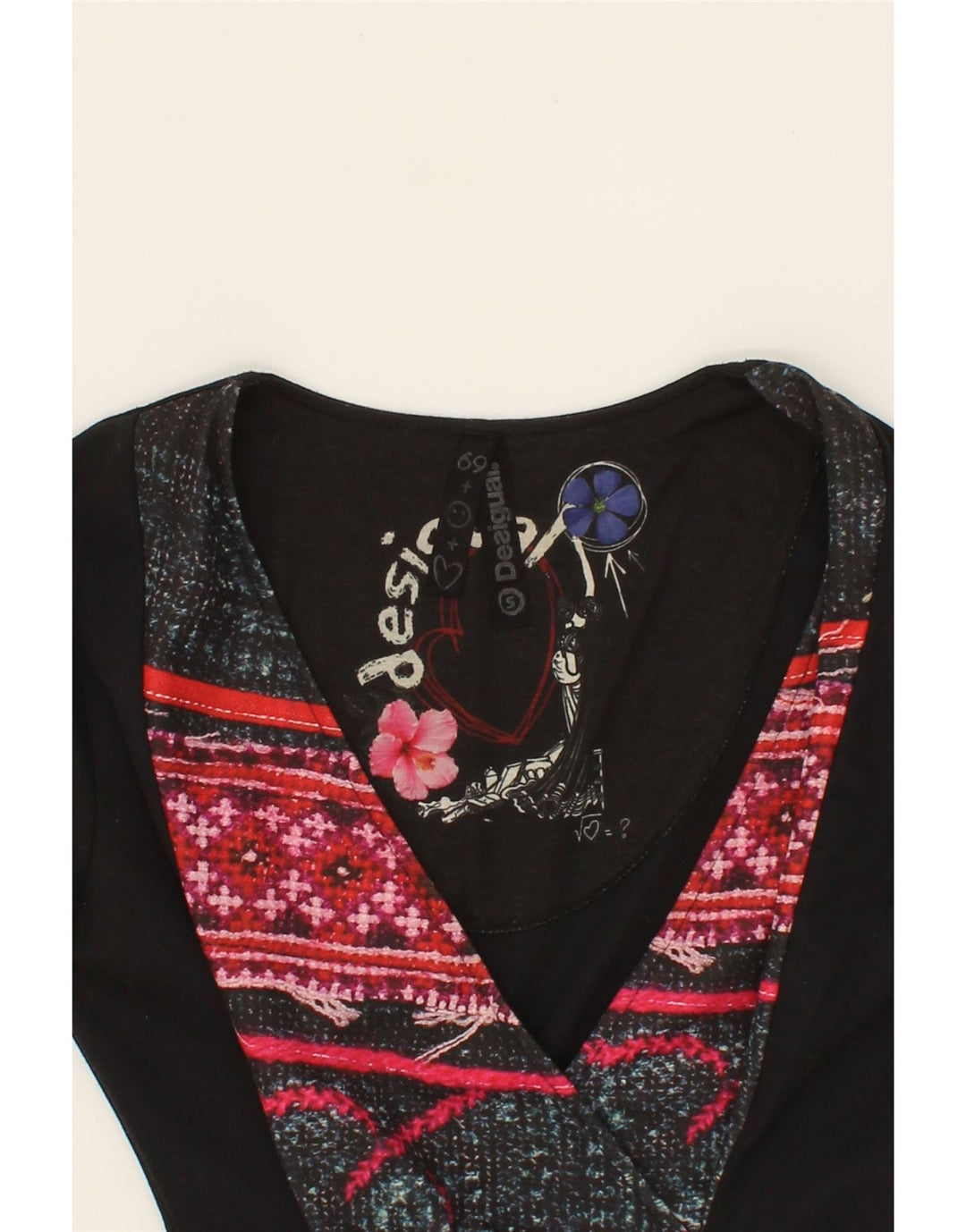 DESIGUAL Womens Abstract Pattern Sheath Dress UK 10 Small Black Floral Vintage Desigual and Second-Hand Desigual from Messina Hembry 
