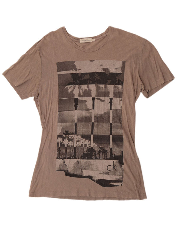 Γυναικείο γραφικό μπλουζάκι Calvin Klein Jeans Top UK 16 μεγάλο γκρι βαμβακερό
