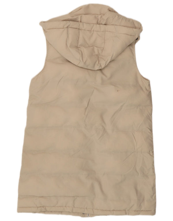 Zara Γυναικεία Longline Hooded Gilet UK 14 Medium Beige Polyester