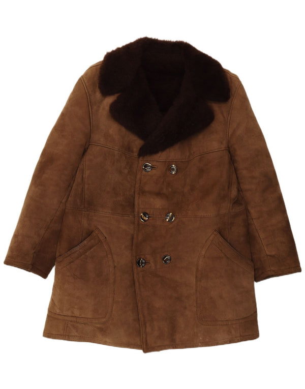Vintage Ανδρικό Shearling Διπλό Παλτό IT 54 2XL Καφέ Shearling