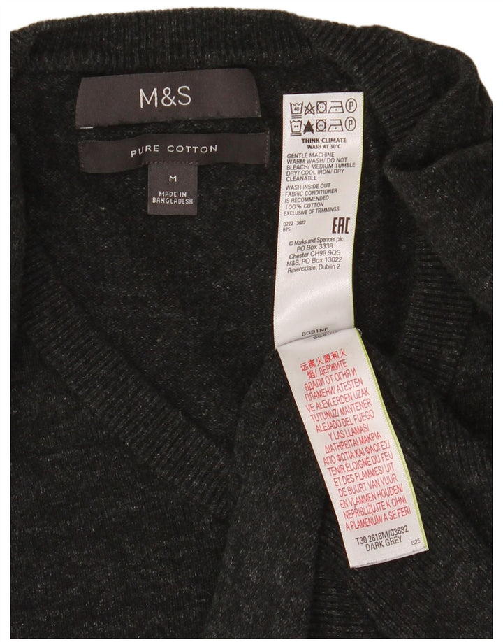 Marks & Spencer Ανδρικό πουλόβερ με λαιμόκοψη σε μεσαίο βαμβακερό γκρι