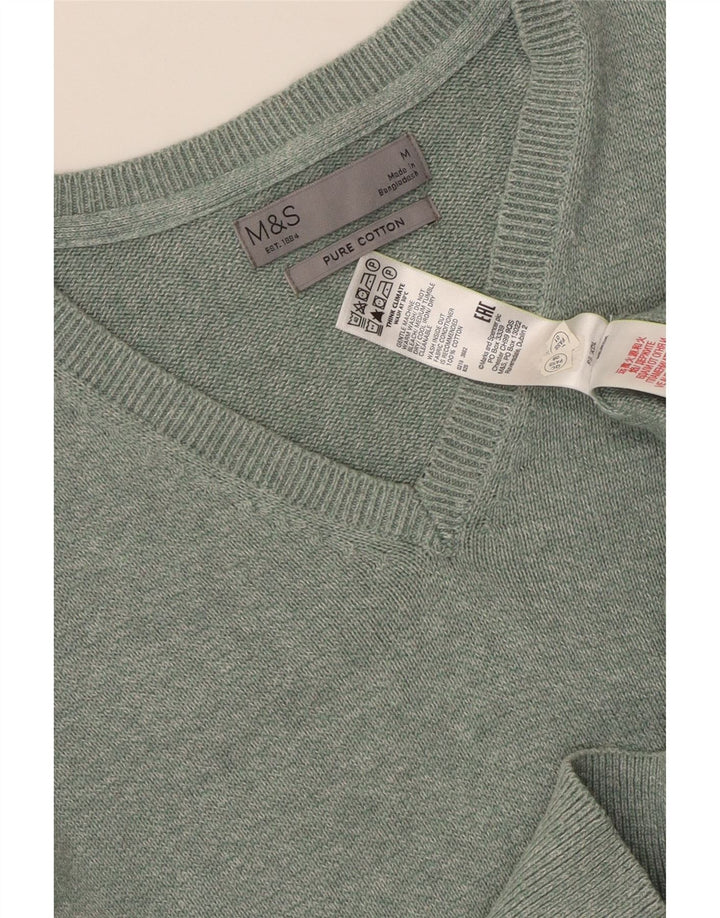 MARKS & SPENCER Ανδρικό πουλόβερ πουλόβερ με λαιμόκοψη σε μεσαίο πράσινο βαμβάκι