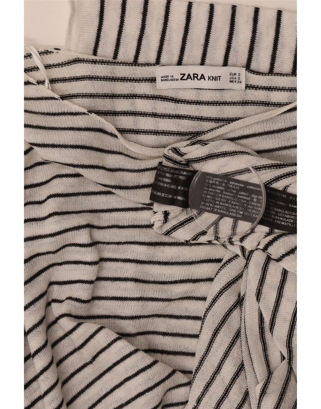 Zara γυναικεία υπερμεγέθη μανίκια 3/4 UK 10 μικρού λευκού ριγέ πολυεστέρα