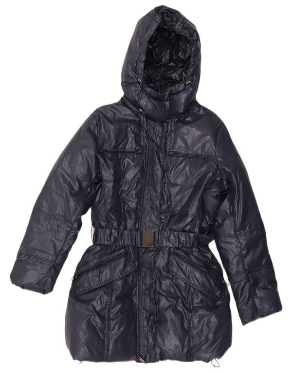 oltre Γυναικείο παλτό με κουκούλα UK 16 Large Navy Blue Polyester