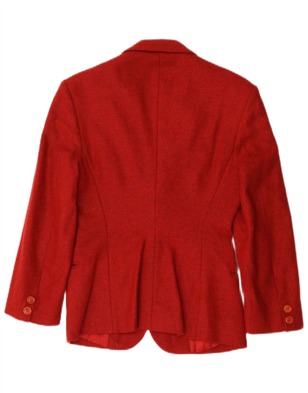 Benetton Γυναικείο Μπουφάν Blazer με 2 Κουμπιά IT 42 Μαλλί από μεσαίο κόκκινο ψαροκόκκαλο