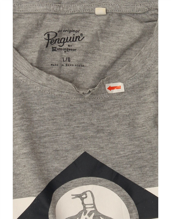 Ανδρικό γραφικό T-Shirt Penguin Top μεγάλο γκρι βαμβακερό