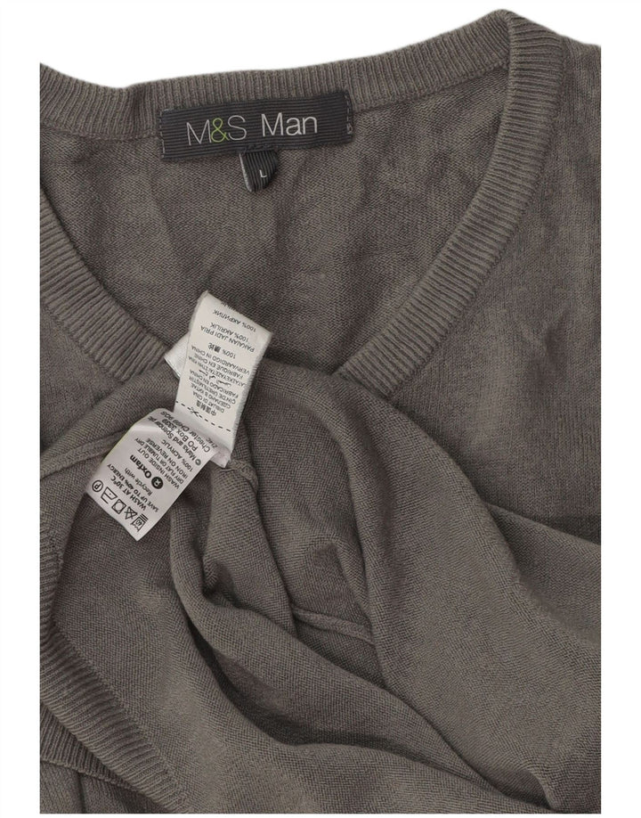 Marks & Spencer Ανδρικό πουλόβερ με λαιμόκοψη με λαιμόκοψη μεγάλο γκρι ακρυλικό