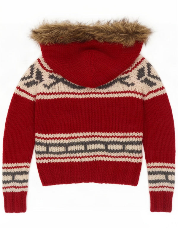 Superdry γυναικεία ζακέτα με κουκούλα UK 10 Small Red Fair Isle Acrylic