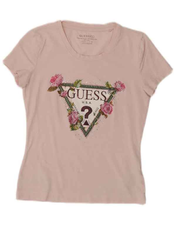 Γυναικείο γραφικό μπλουζάκι Guess Top UK 10 Small Pink Floral Βαμβακερό