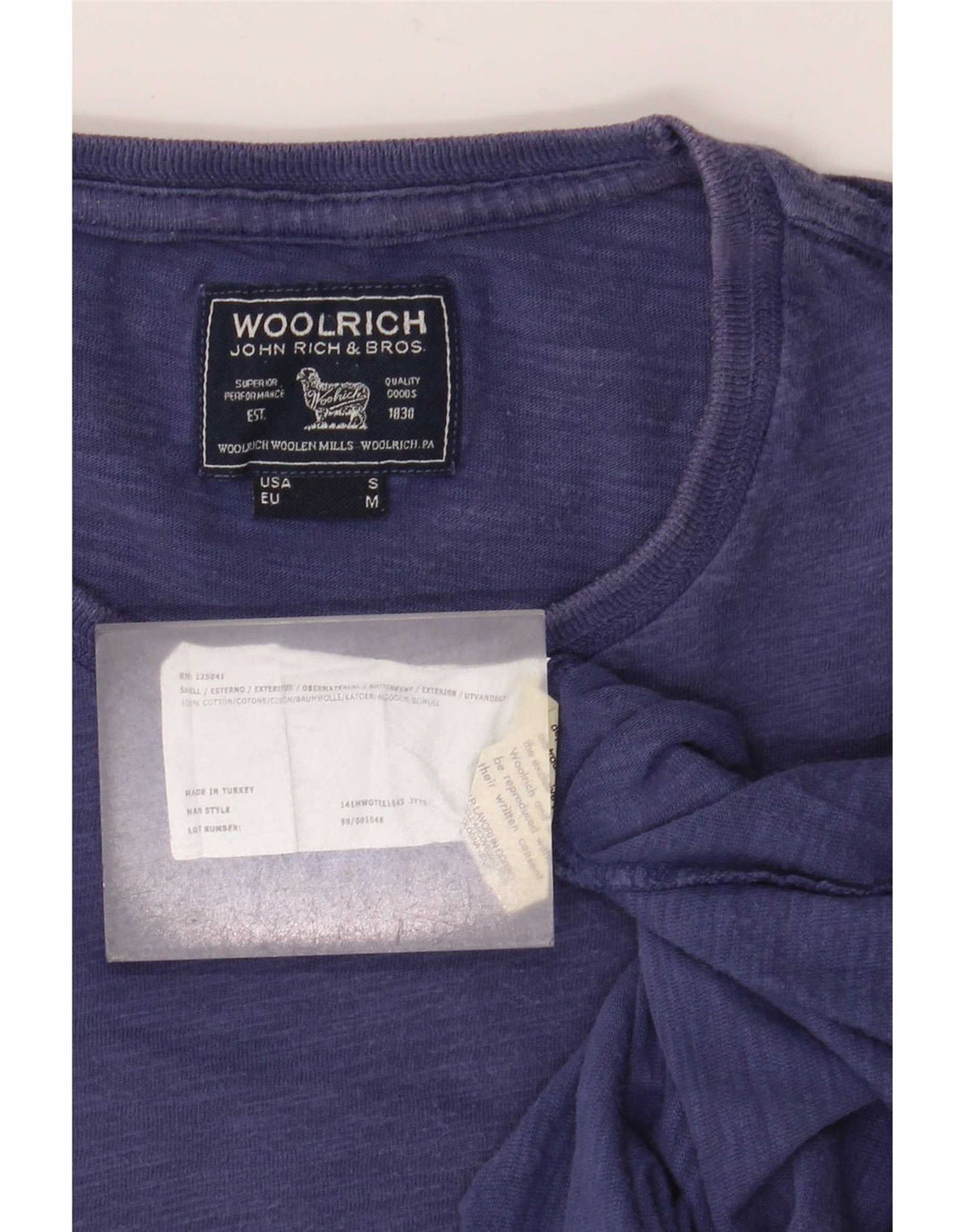 Ανδρικό T-Shirt Woolrich Top από μεσαίο μπλε βαμβακερό