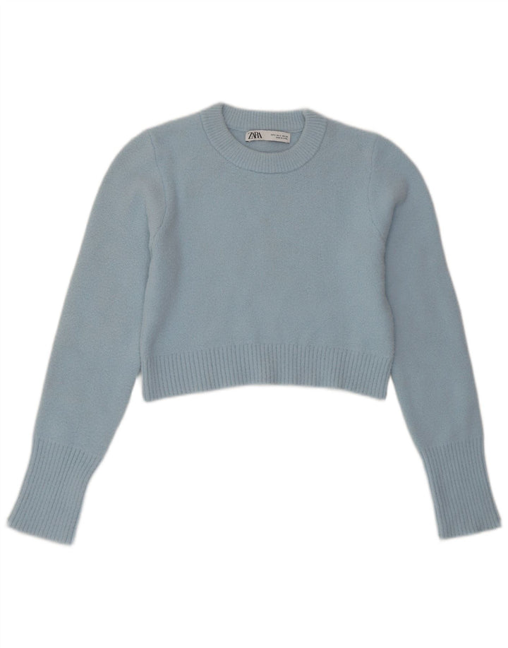 Γυναικείο πουλόβερ ZARA Crop Crop Neck Jumper UK 10 Small Blue Nylon