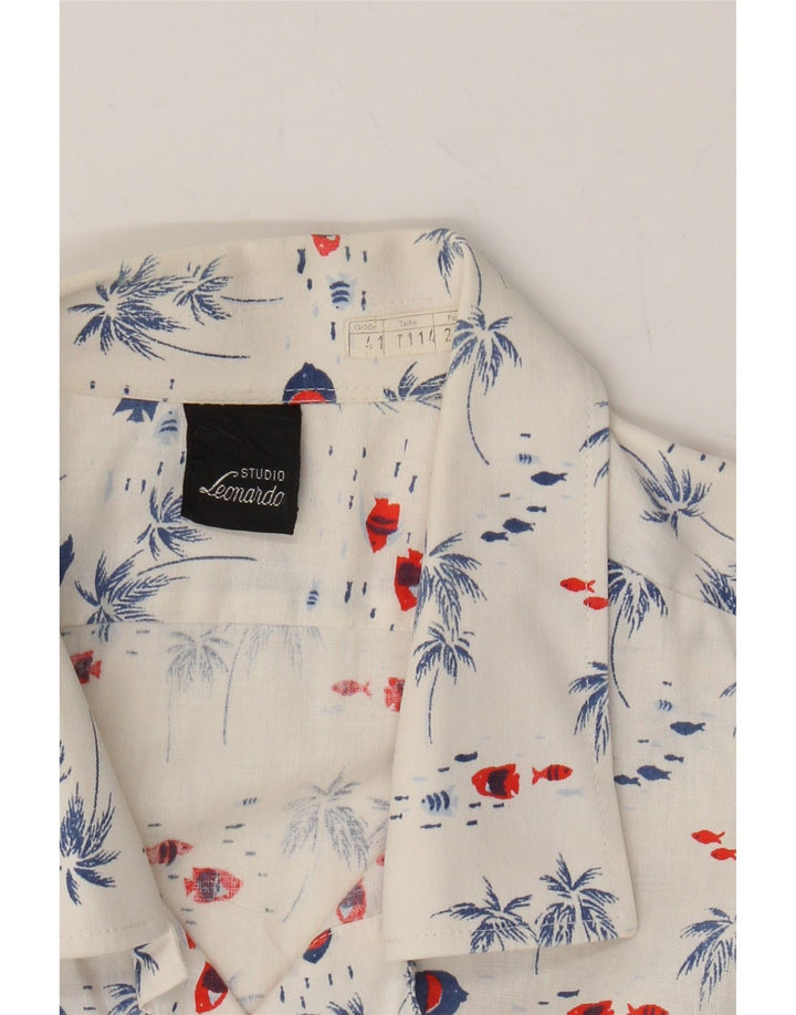 LEONARDO Mens Short Sleeve Shirt Size 41 Large White Cotton Hawaiian Vintage Leonardo and Second-Hand Leonardo from Messina Hembry 
