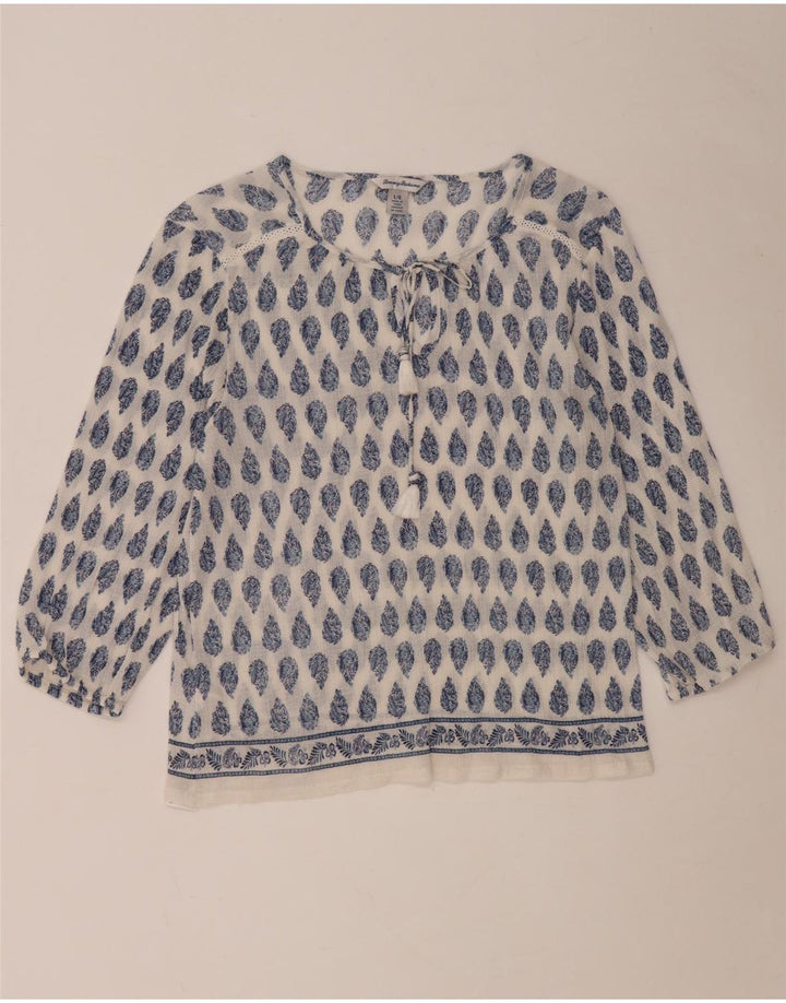 TOMMY BAHAMA Γυναικεία μπλούζα με 3/4 μανίκια τοπ UK 16 μεγάλο λευκό βαμβακερό Paisley